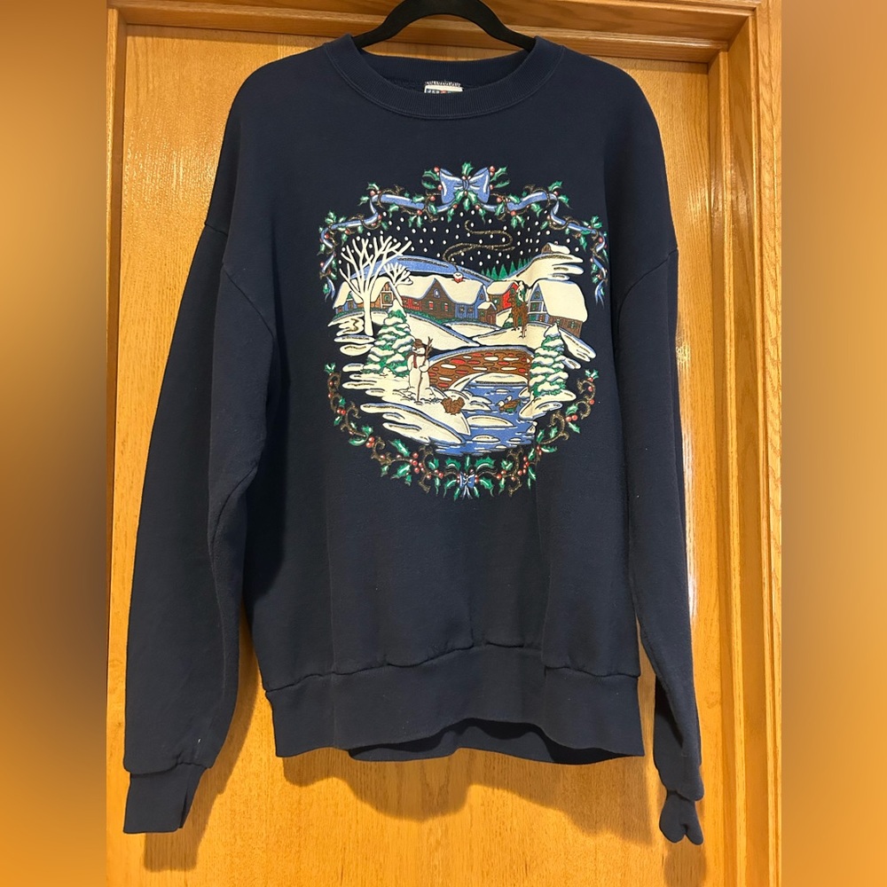 Jerzees Navy Blue Christmas Crewneck